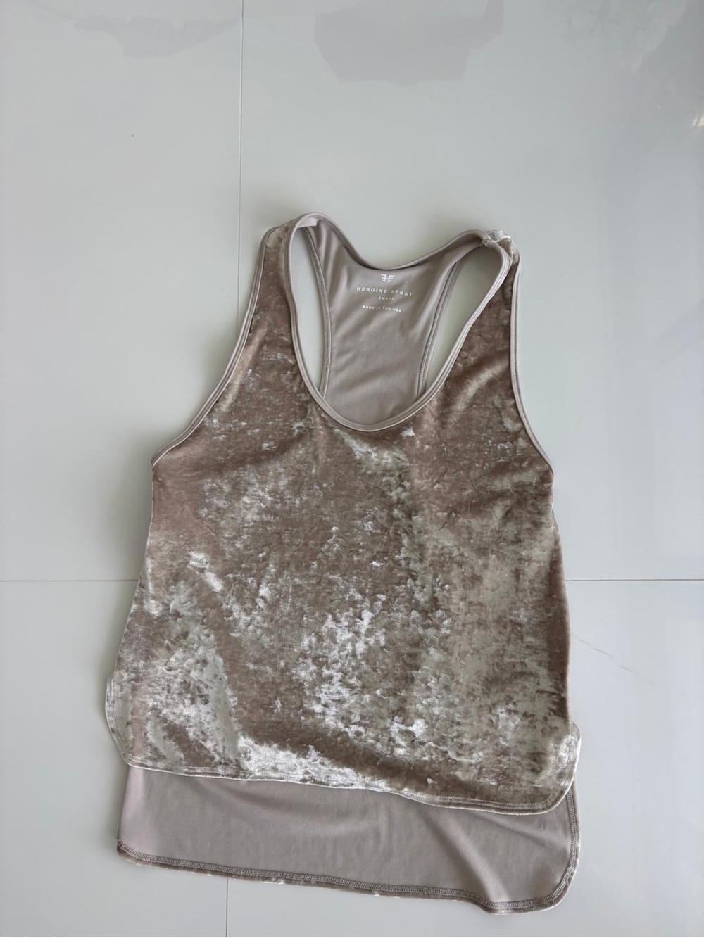 Heroine Sport Taupe Crushed Velvet Jogger Set (Pants + Tank) S leggings, M top